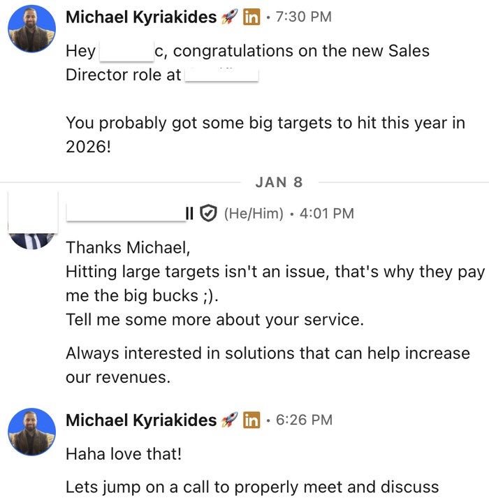 Screenshot of a positive reply received from a prospect on LinkedIn